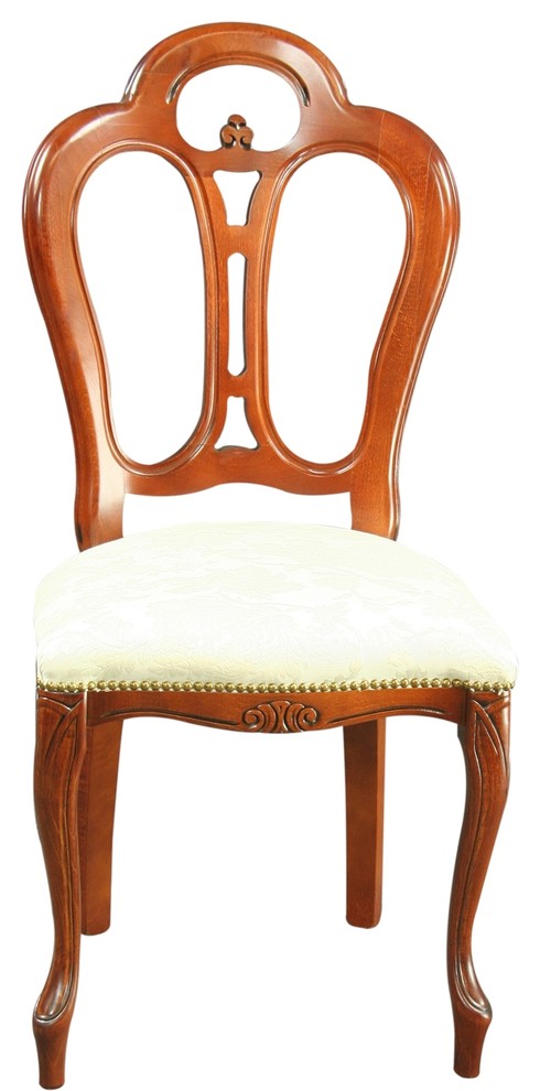 Consigned Large Italian New Rococo Chair  Mahogany  Beige Colored Damask   Traditional   Armchairs And Accent Chairs   by EuroLuxHome  Houzz