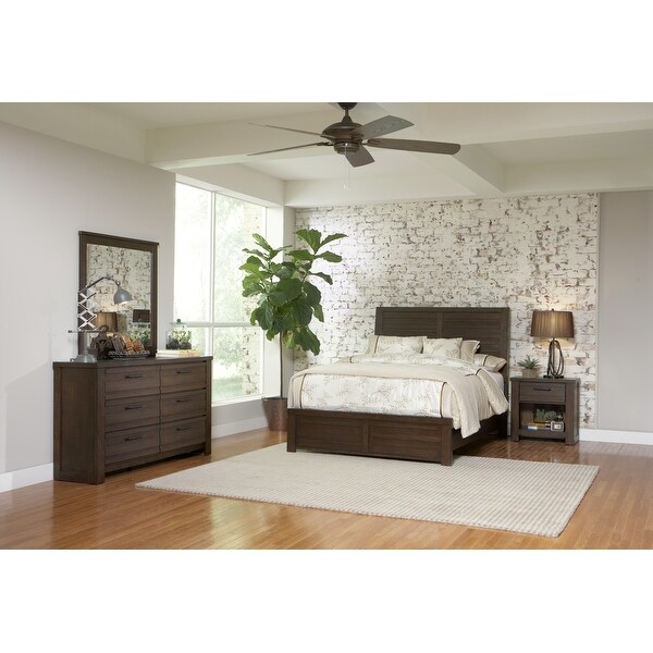 Roundhill Furniture Sedona Transitional Wood Bedroom Set， Panel Bed with Dresser， Mirror， Two Nightstands in Espresso - - 37524242