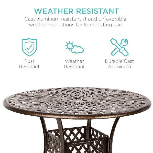 Best Choice Products 5 piece All weather Cast Aluminum Patio Dining Set W Chairs Umbrella Hole Lattice Weave Design