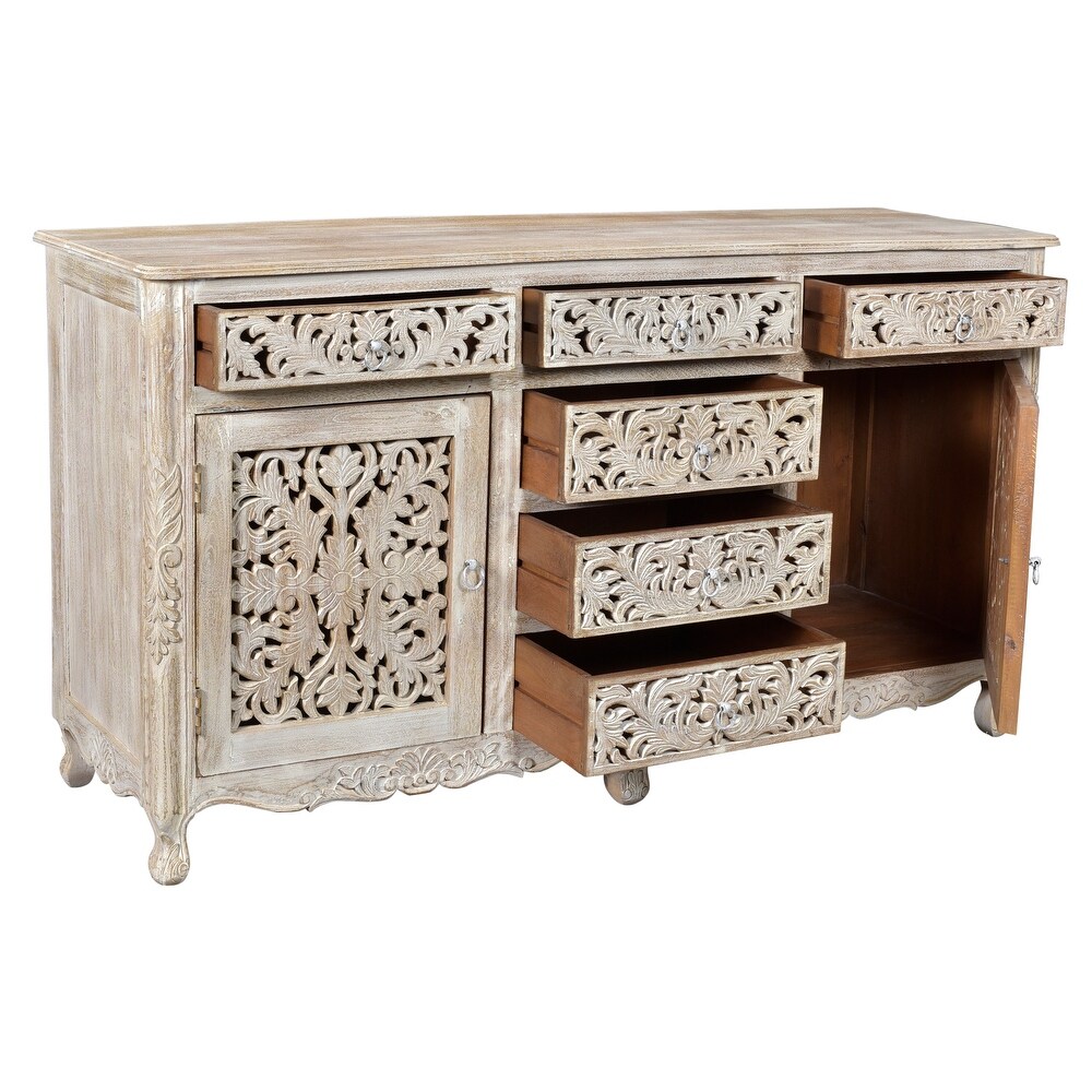 Florence Floral Carved Wood 6 Drawer 2 Door Sideboard