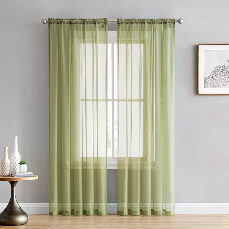 THD Essentials Sheer Voile Window Treatment Rod Pocket Curtain Panels - Set of 2