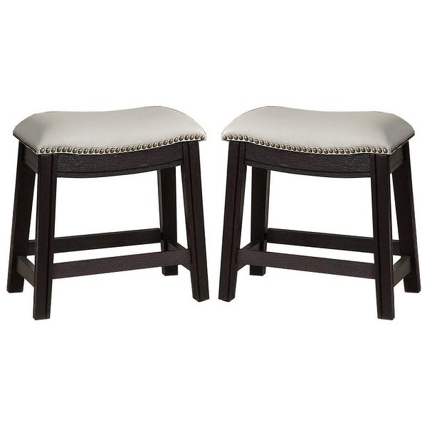 Curved Leatherette Stool with Nailhead Trim， Set of 2 - 18 H x 13.8 W x 18 L Inches