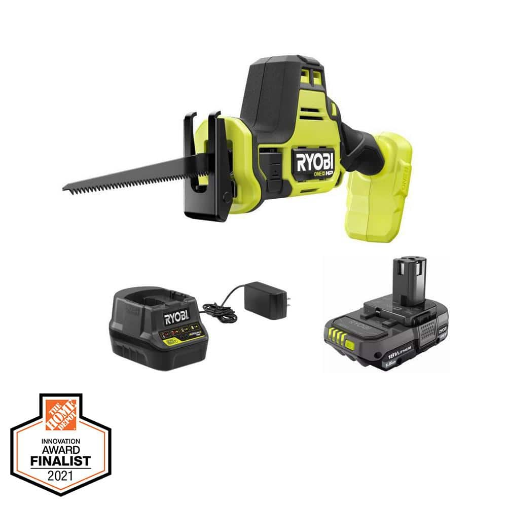 RYOBI ONE+ HP 18V Brushless Cordless Compact One-Handed Reciprocating Saw Kit with 1.5 Ah Battery and 18V Charger PSBRS01K