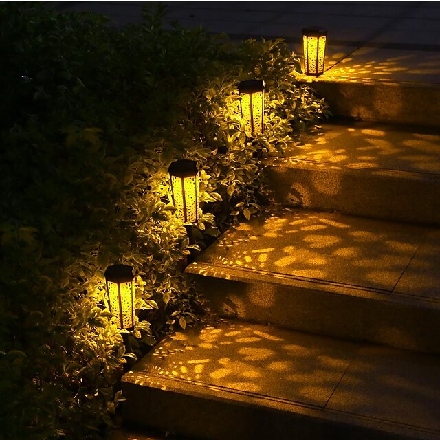 Solar Light Hollow Lawn Retro Garden Light RGB Warm White 2 Modes Lighting Outdoor Garden Courtyard Waterproof Solar Lawn Light Park Walkway Decor Lights