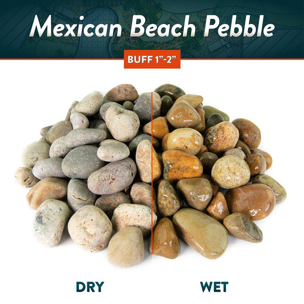 Southwest Boulder  Stone 21.6 cu. ft. 1 in. to 2 in. 2000 lbs. Buff Mexican Beach Pebble Smooth Round Rock for Garden and Landscape Design MPBBF12