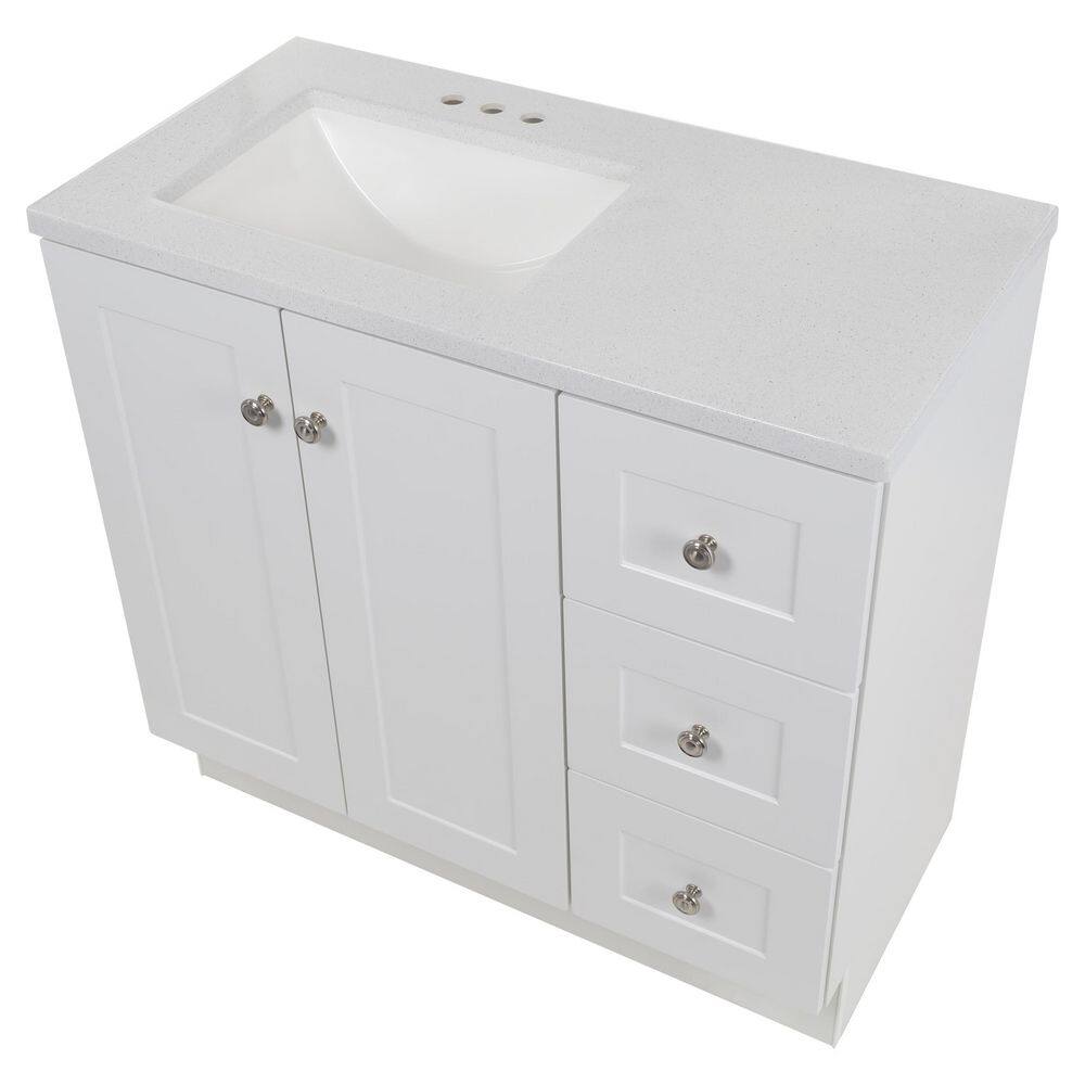 Glacier Bay Bannister 36.5 in. W x 18.75 in. D x 35.14 in. H Bath Vanity in White with White Cultured Marble Top BA36P2-WH