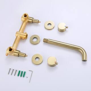 Aurora Decor Amo Wall-Mount Double-Handle Bathroom Faucet in Brushed Gold FAHCHD2ARB0682