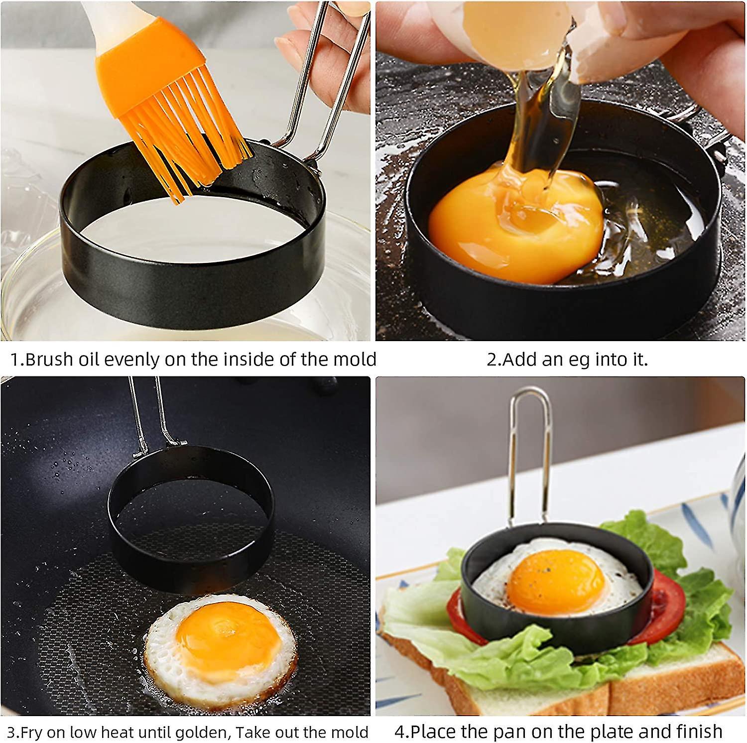 Pack Egg Rings Non-stick Frying Muffins Pancake Round Fried Egg Rings With A Silicone Brush