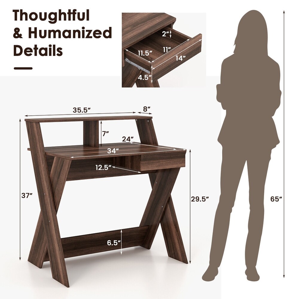 Gymax Computer Desk Study Writing Table Small Space w/ Drawer