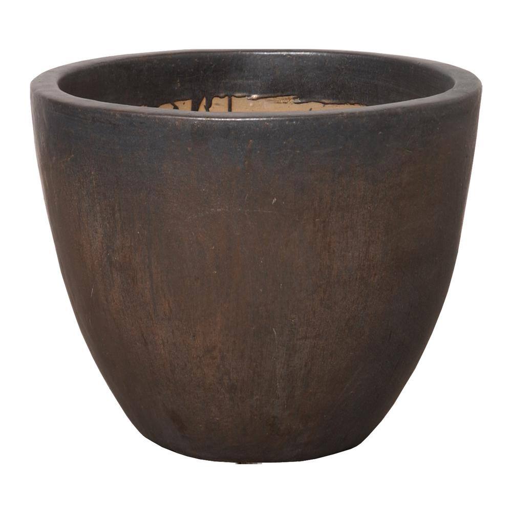 Emissary 23 in. L x 19 in. H Gunmetal Ceramic Round Planter with Drainage Hole 1285GM-3