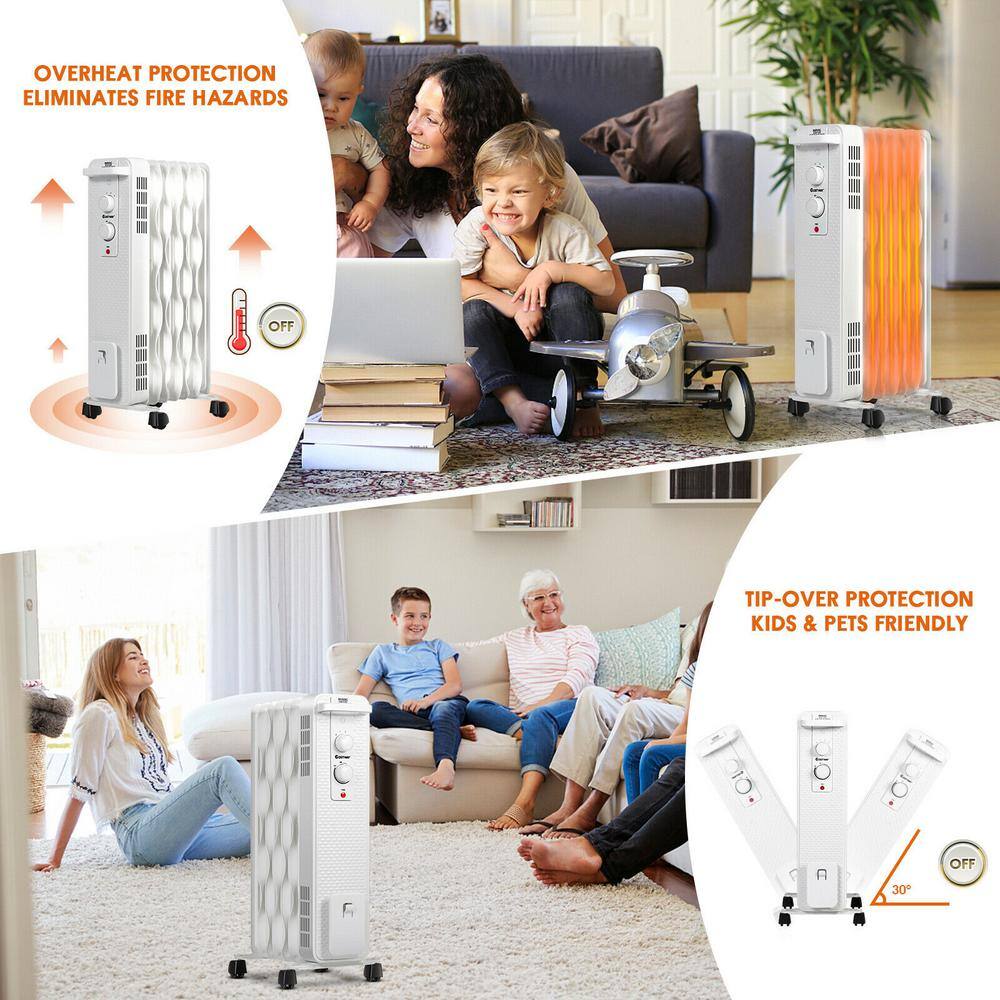 Costway 1500-Watt Electric Oil-Filled Radiant Space Heater with Adjustable Thermostat EP24918US-WH