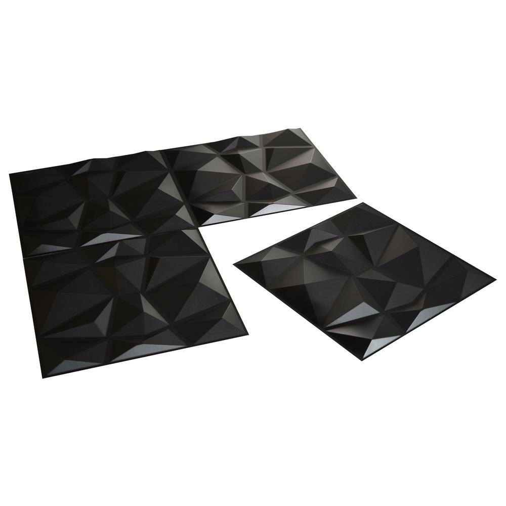 Art3dwallpanels 19.7 in. x 19.7 in. Diamond Black 3D PVC Wall Panels (12-Pack) T10h038BK