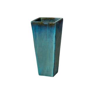 Emissary Tall 10.5 in. L x 24 in. H Teal Ceramic Square Planter with Drainage Hole 12757TL-1