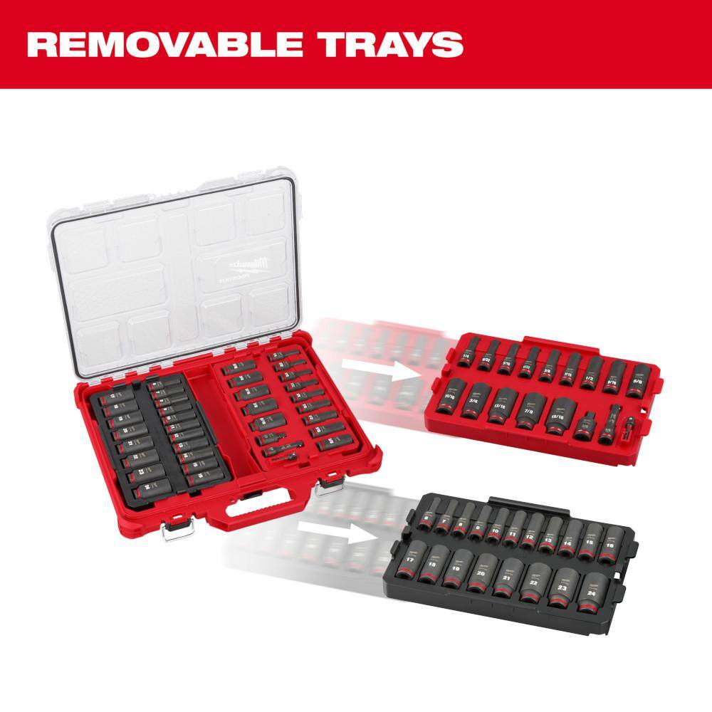 MW SHOCKWAVE Impact-Duty 38 in. Drive Metric and SAE Deep Well Impact PACKOUT Socket Set (36-Piece) 49-66-6805