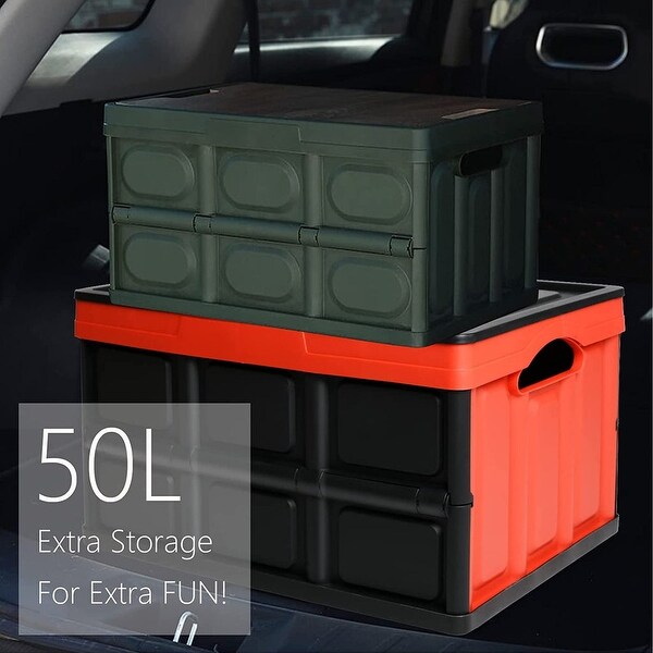 2-Pack Collapsible Plastic Storage Bins 50L Organizer Box Stackable Utility Crates with 2 Waterproof Bag and Lids