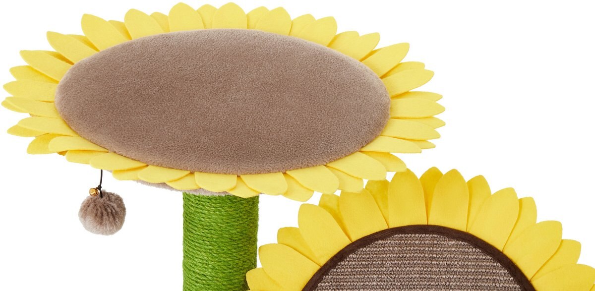 Frisco Sunflower Cat Scratching Post， Two Post with Lounger