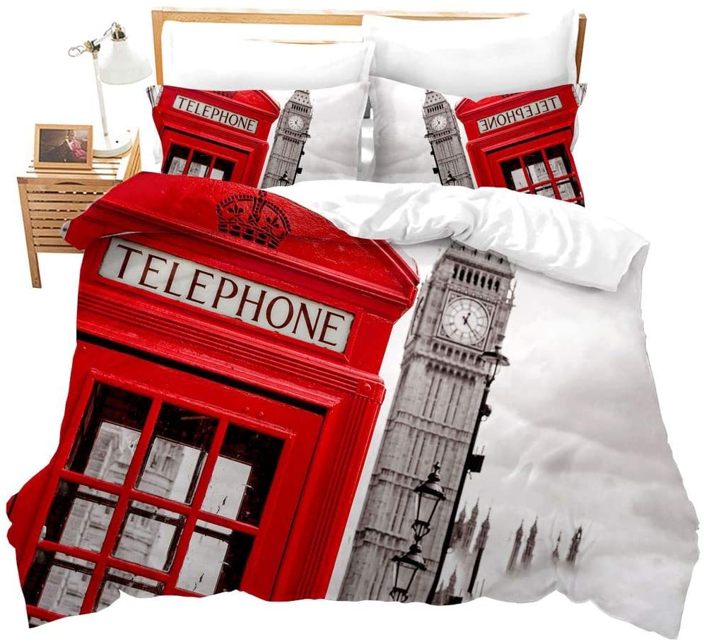 Duvet Cover Set Soft London Themed Comforter Cover Set 3 Pieces