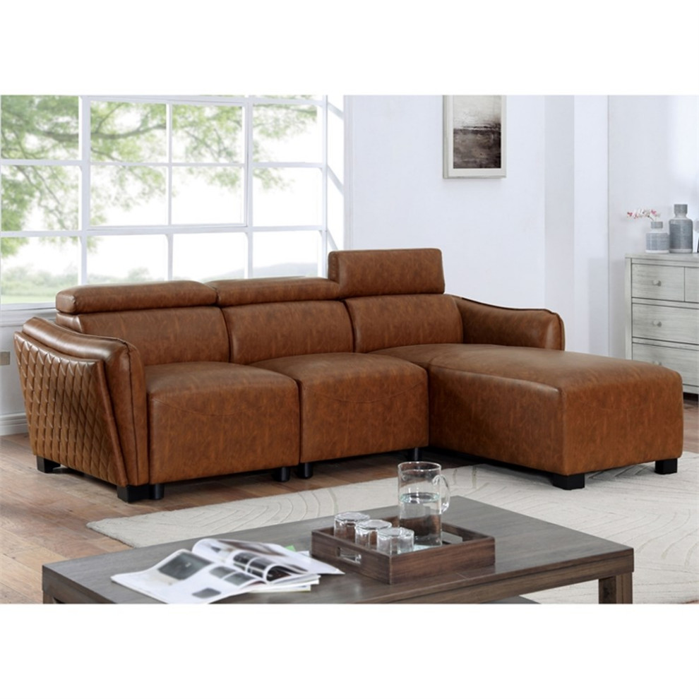 Furniture of America Holm Faux Leather 2 Piece Sectional and Chair Set in Brown   Contemporary   Living Room Furniture Sets   by Homesquare  Houzz