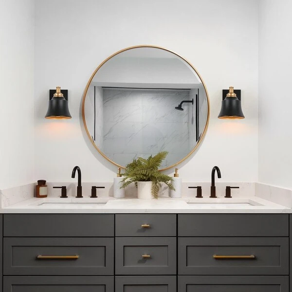 Mid-Century Modern Gold 1-Light Bathroom Vanity Light Transitional Black Metal Wall Sconces - L 5.9