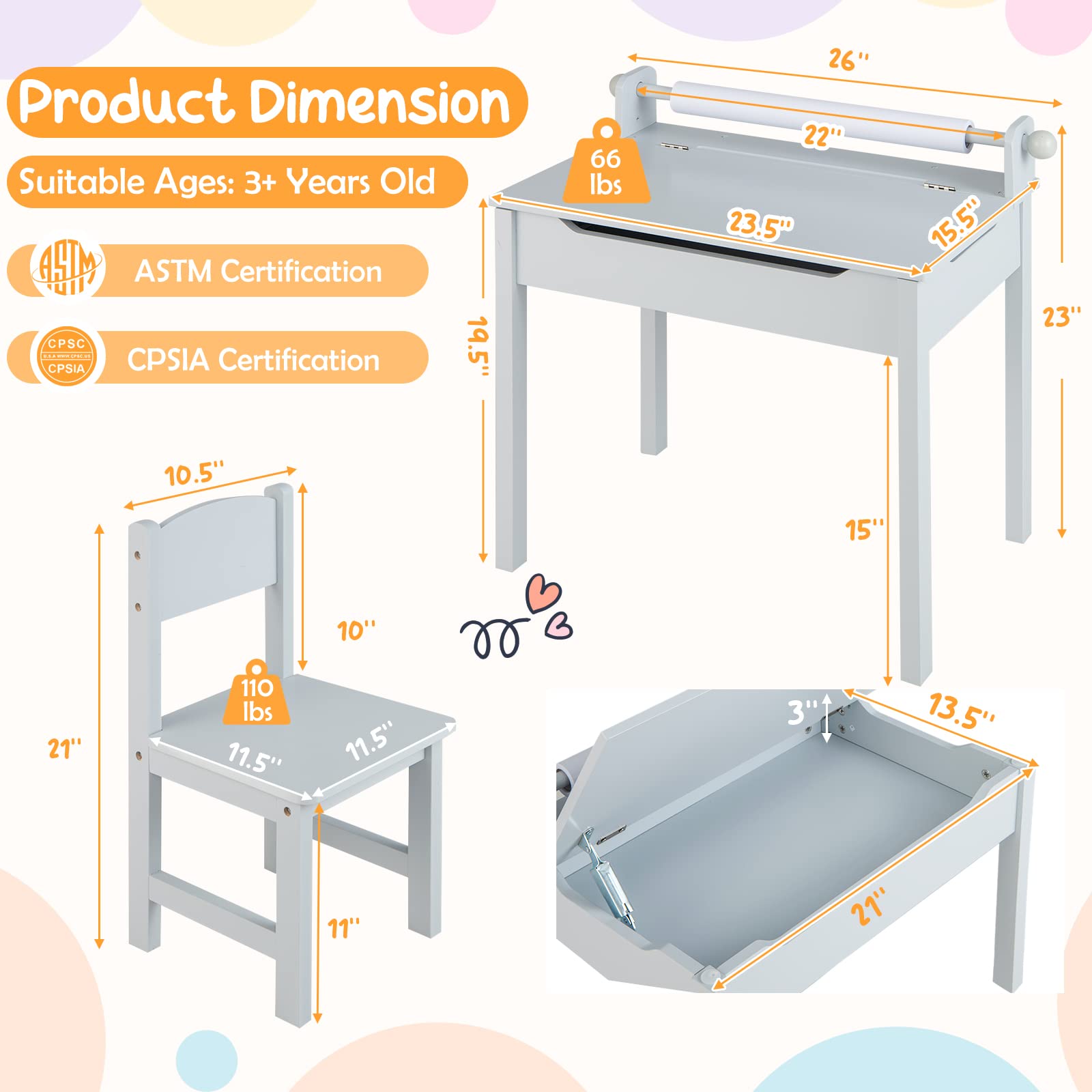 Costzon Kids Table and Chair Set, Flip Top Kids Art Craft Table w/Chair for Playroom Kindergarten