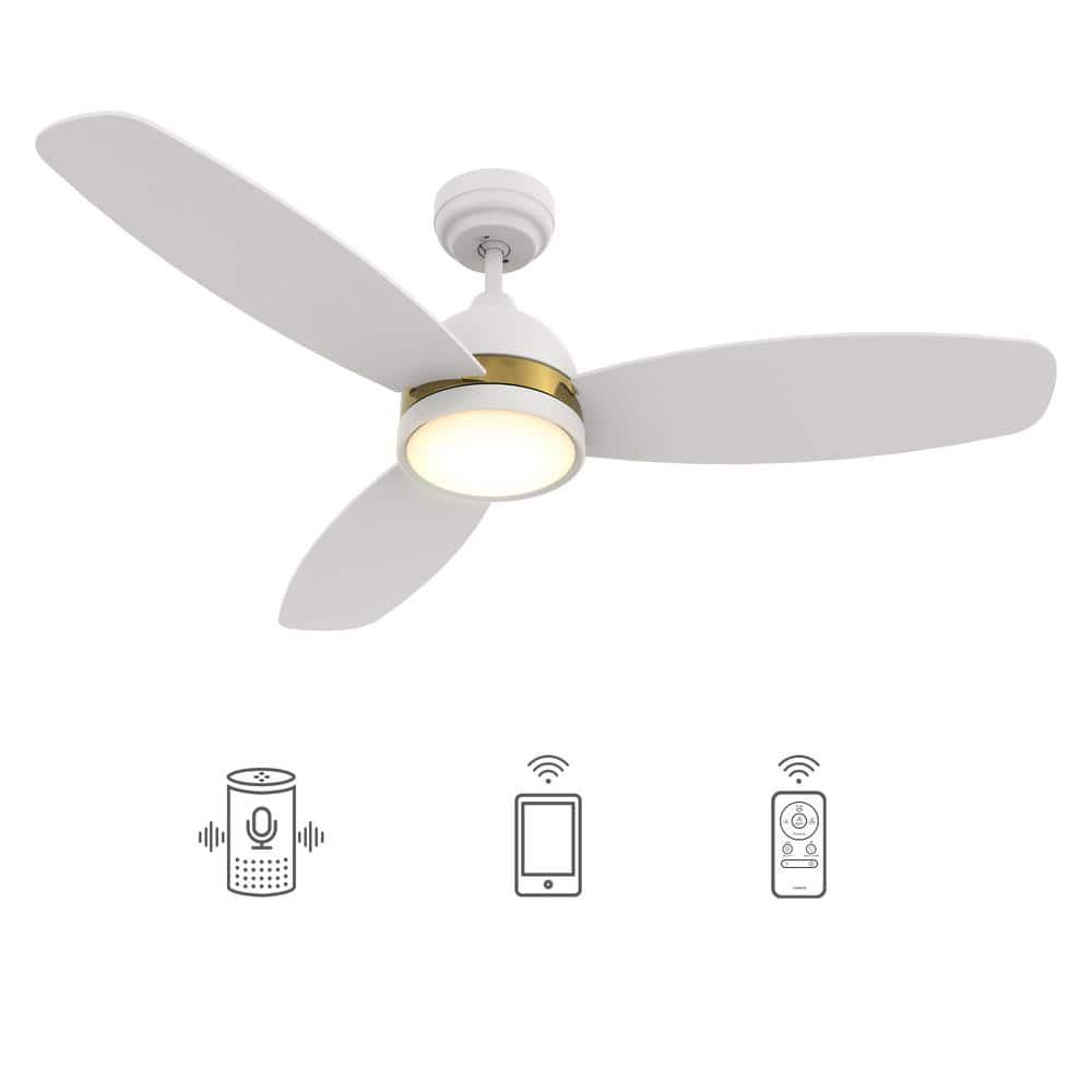 CARRO Biscay 48 in Dimmable LED IndoorOutdoor White Smart Ceiling Fan with Light and Remote Works with AlexaGoogle Home