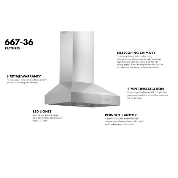 ZLINE Convertible Vent Wall Mount Range Hood in Stainless Steel (667)