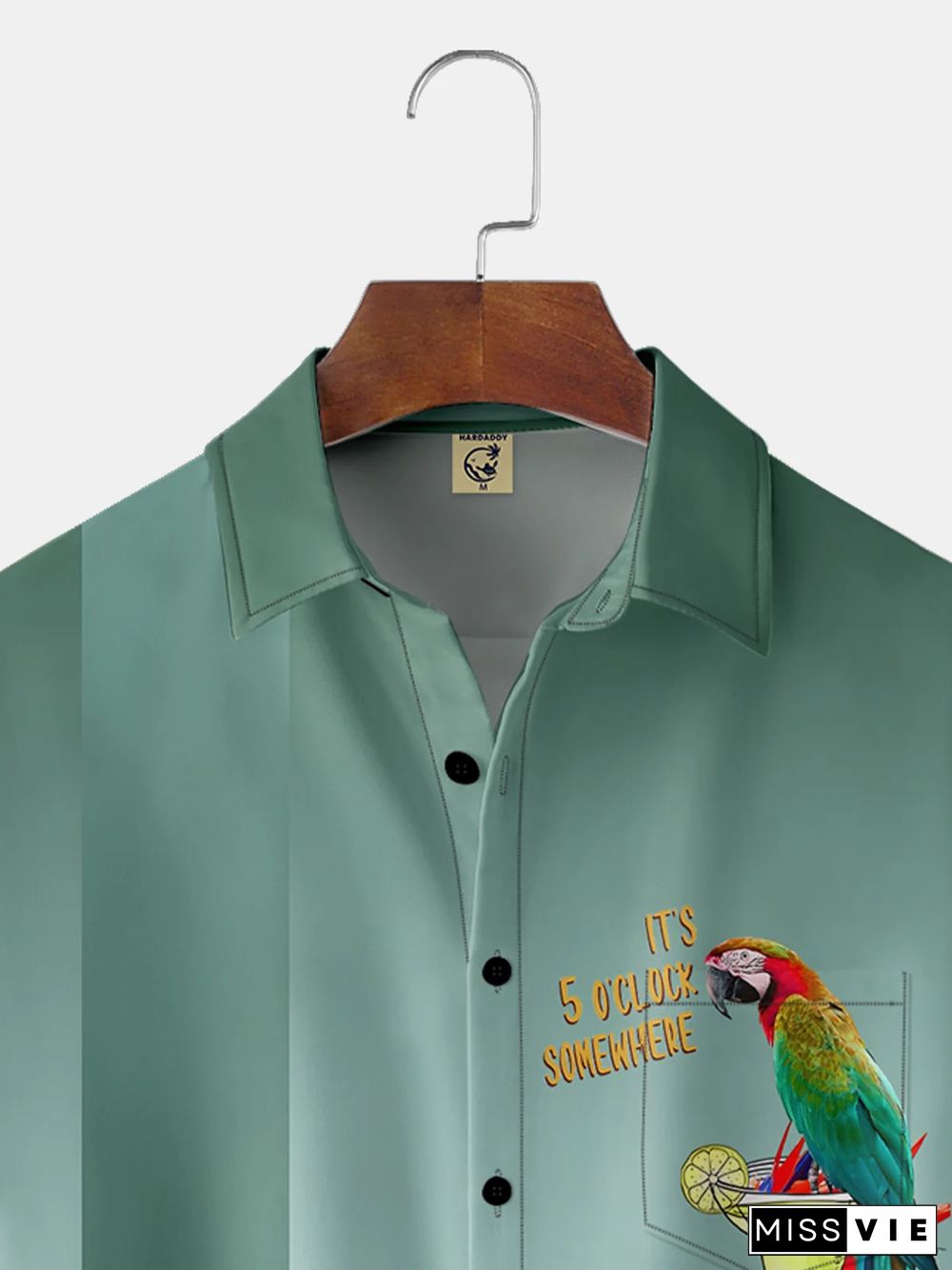 Moisture-wicking Parrot Cocktail Chest Pocket Bowling Shirt