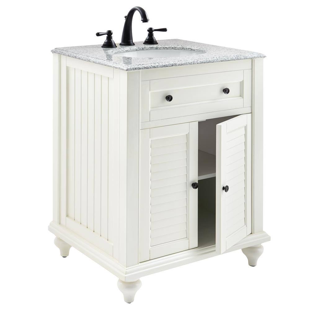 Home Decorators Collection Hamilton Shutter 25 in. W x 22 in. D Bath Vanity in Ivory with Granite Vanity Top in Grey 10806-VS25H-DW