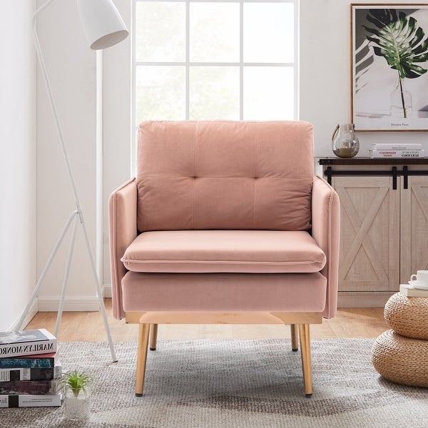 Velvet Upholstered Tufted Accent Chair With Rose Golden feet