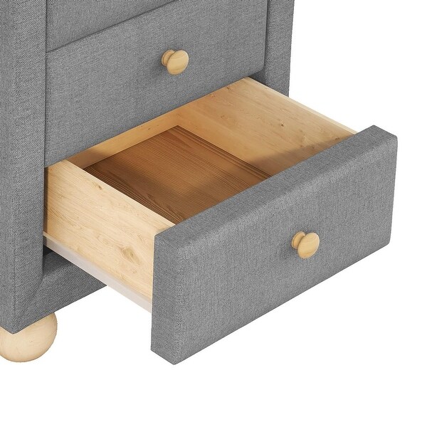 Upholstered Storage Nightstand with 3 Drawers and Natural Wood Knobs - - 36389189