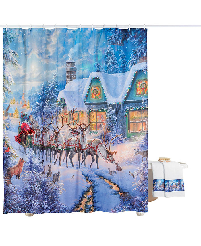 Collections Etc Christmas Magic Reindeer Scene Shower Curtain