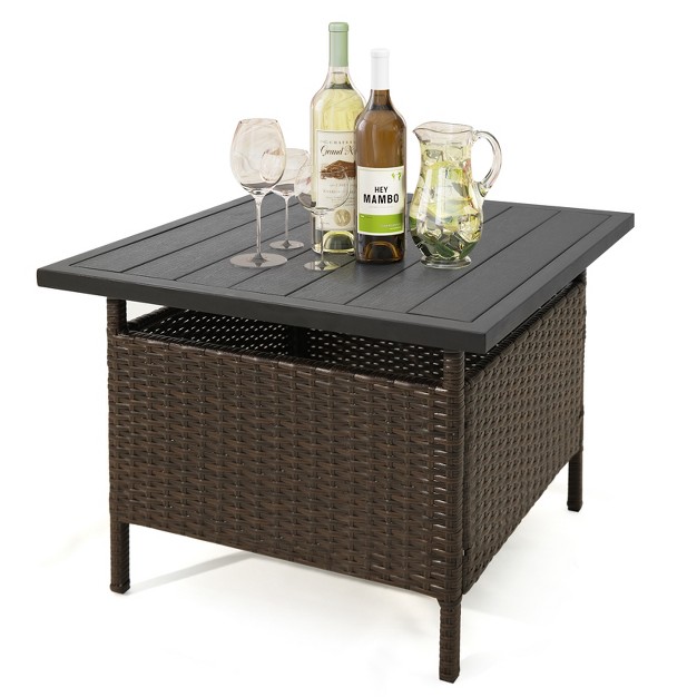 Tangkula Outdoor Wicker Table Rattan Coffee Table W Umbrella Insert Hole Pe Tabletop amp Sturdy Metal Frame