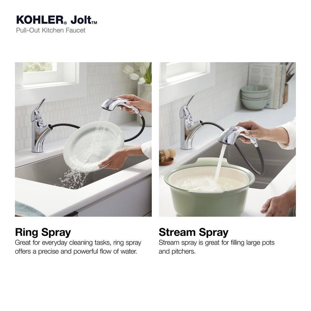 KOHLER Jolt Single Handle Standard Kitchen Faucet in Vibrant Stainless 30612-VS