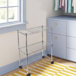 Amucolo Silver 3-Tier Steel Adjustable Wire Shelving Unit with wheels (23 in. W x 33 in. H x 13 in. D) DHS-CYHK-3CPC