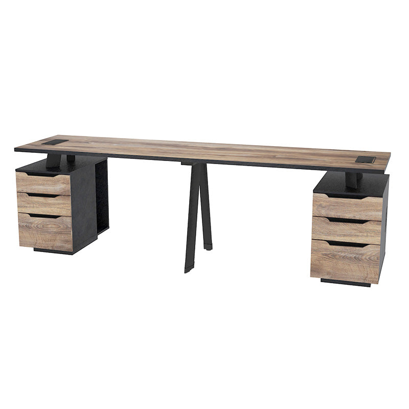 ARTO 2 People Workstation with 2 Cabinets  2.4M - Warm Oak & Black