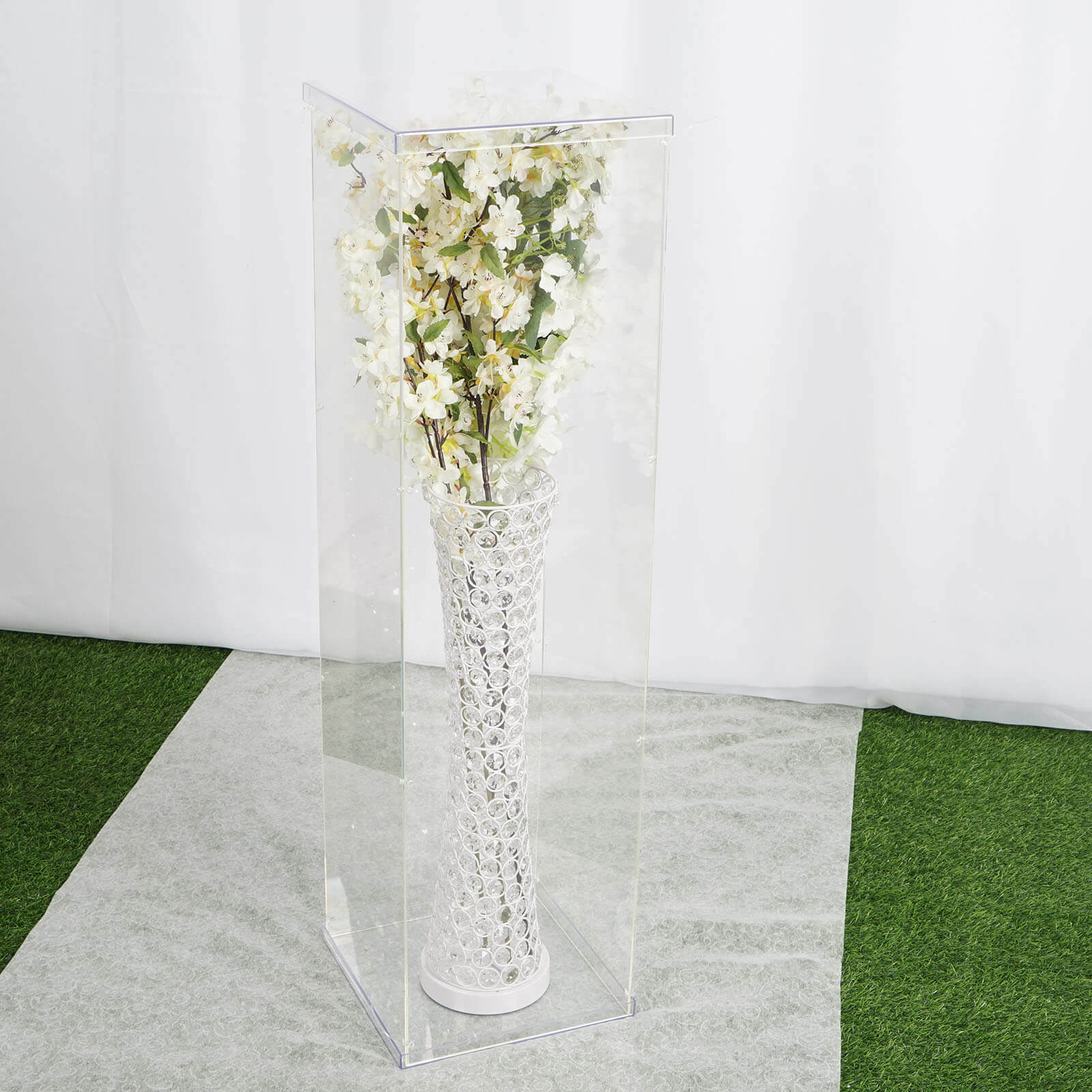 Floor Standing Clear Acrylic Pedestal Riser, Transparent Display Box with Interchangeable Lid and Base 40