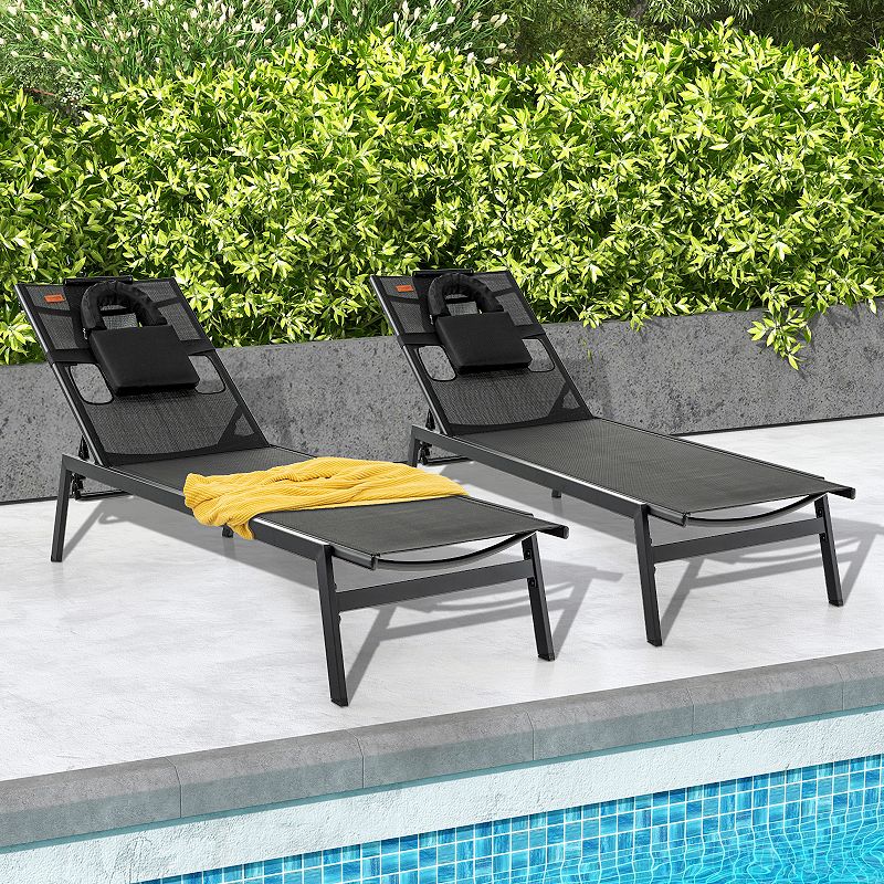 Patio Sunbathing Lounge Chair 5-position Adjustable Tanning Chair-black