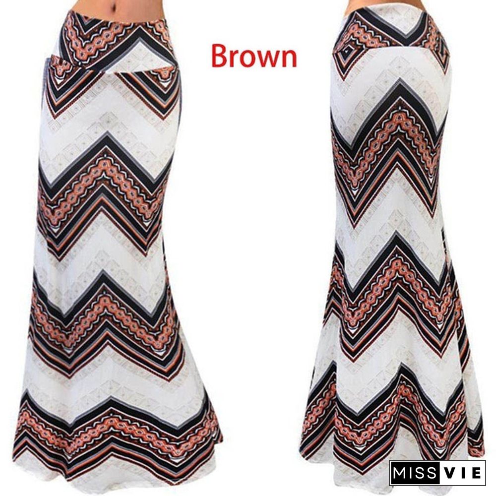 Women Summer Sexy Maxi Skirt Floral Print Patchwork Slim Casual Skirts Beach Party Long Dress Bodycon Bohemian Skirts