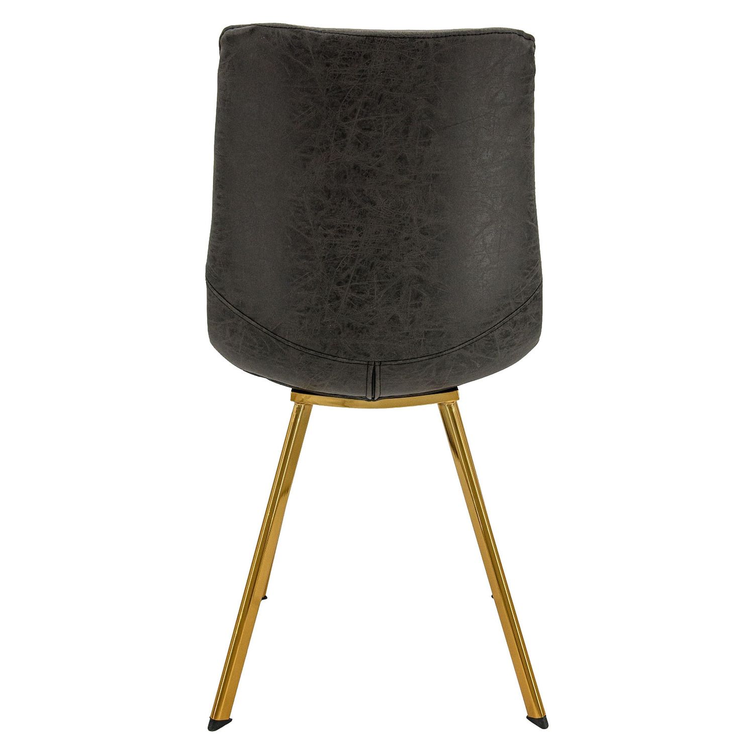 LeisureMod Markley Modern Leather Dining Chair with Gold Legs - Charcoal Black