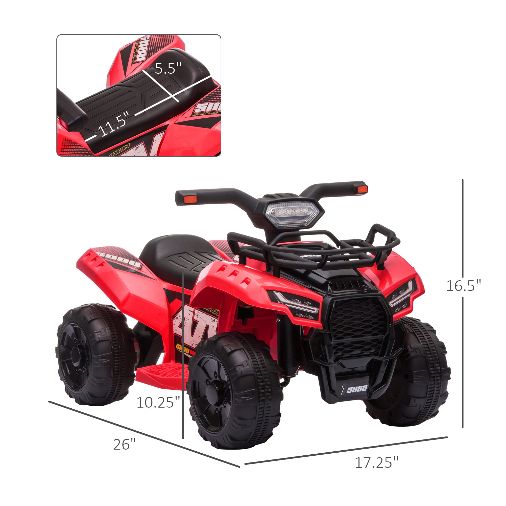 Aosom Kids Ride-on Electric Four Wheeler ATV, Quad w/ Working Headlights, Red