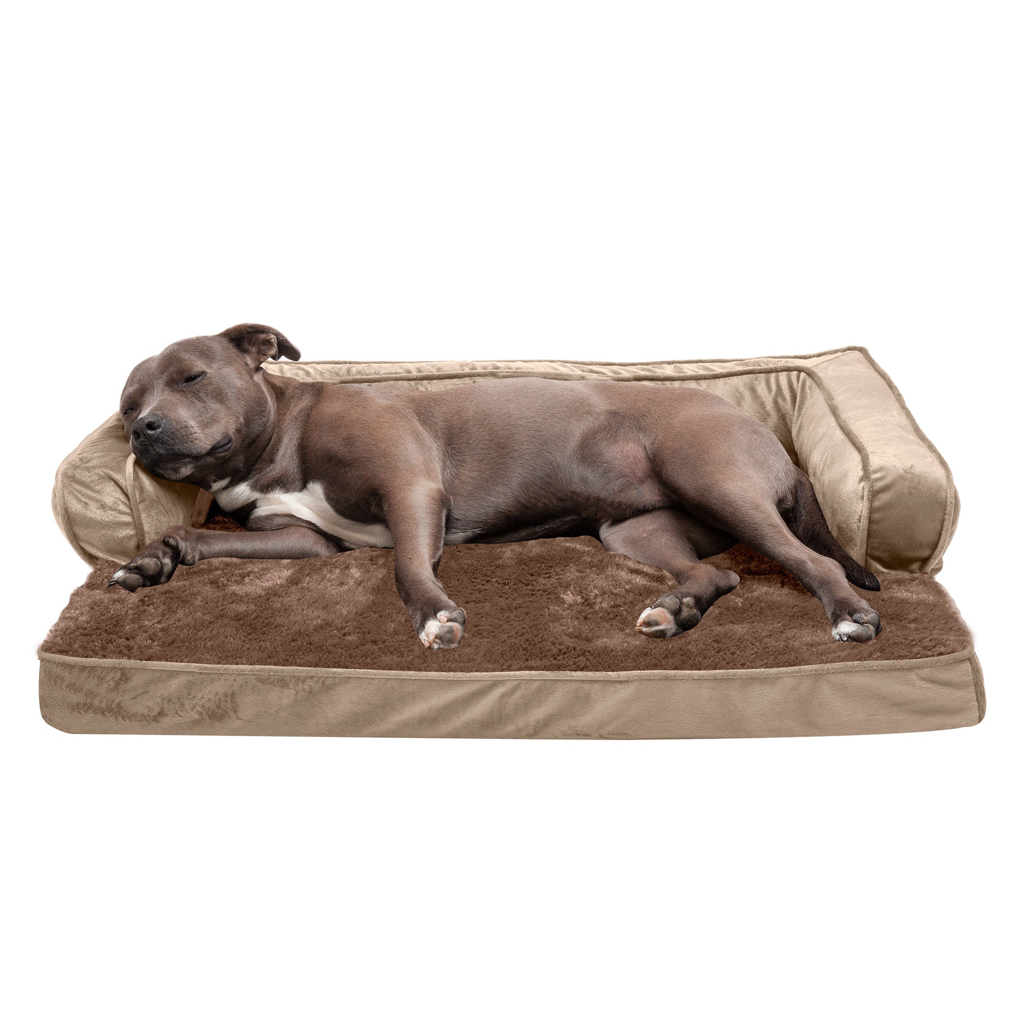 FurHaven Pet Products | Orthopedic Plush and Velvet Comfy Couch Sofa-Style Pet Bed for Dogs and Cats， Almondine， Large