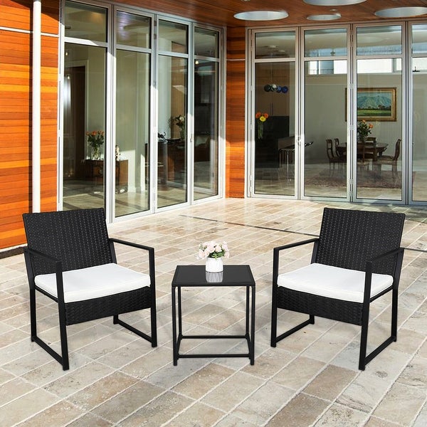 3pcs All-weather Rattan Table Chair Set with Removable Cushions - Overstock - 35747748