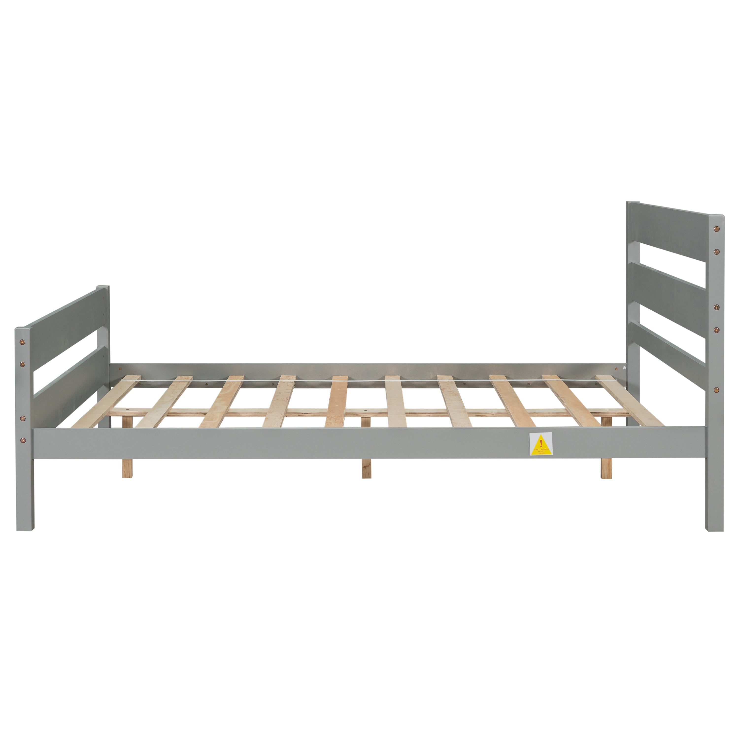 SYNGAR Gray Full Bed Frame with Headboard and Footboard, Modern Wood Bed Single Bed for Kids Adults, No Box Spring Needed Panel Bed, Wood Slat Support Mattress Foundation