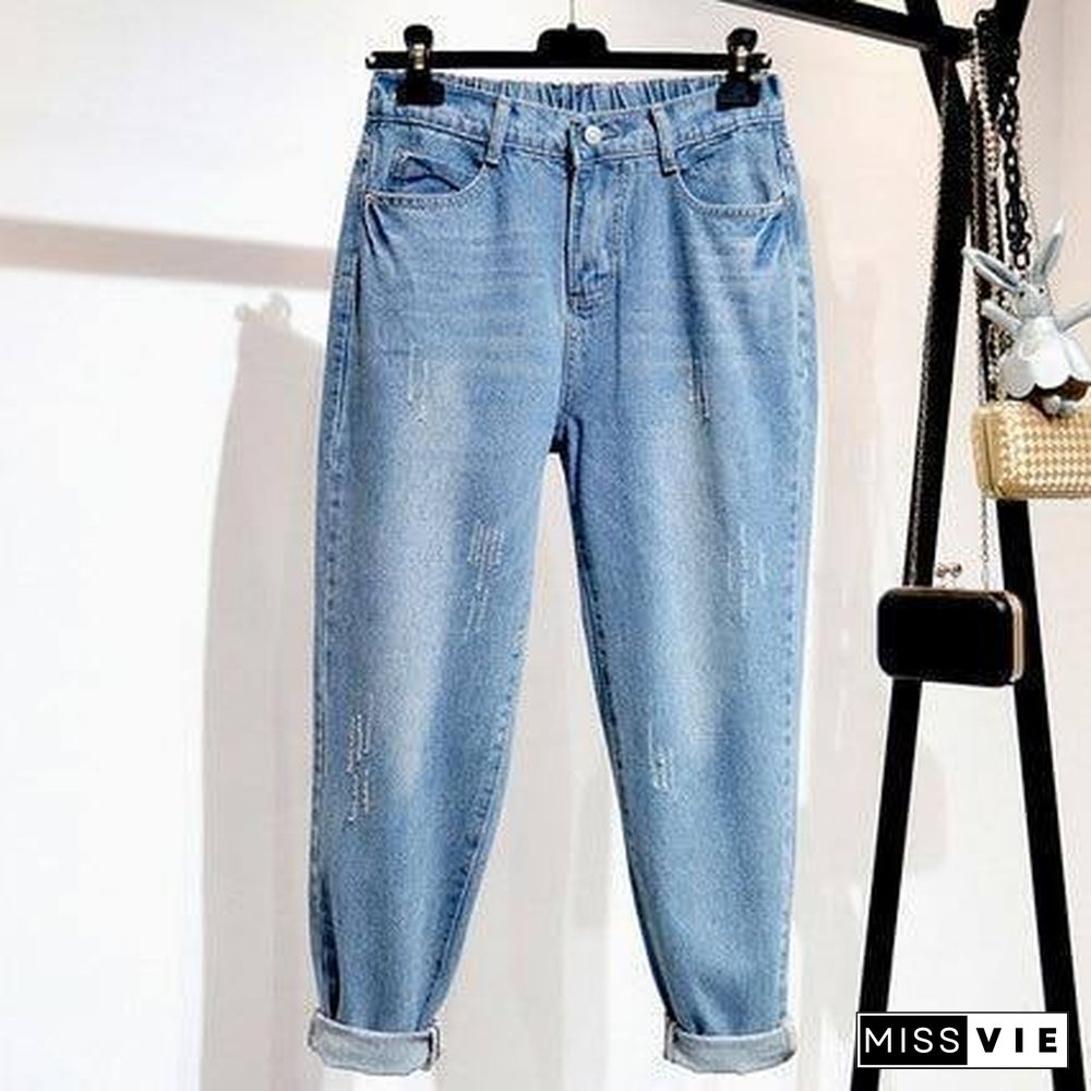 Boyfriend Jeans For Women High Waist   Loose Plus Size  Streetwear Female Denim Harem Pants 5XL