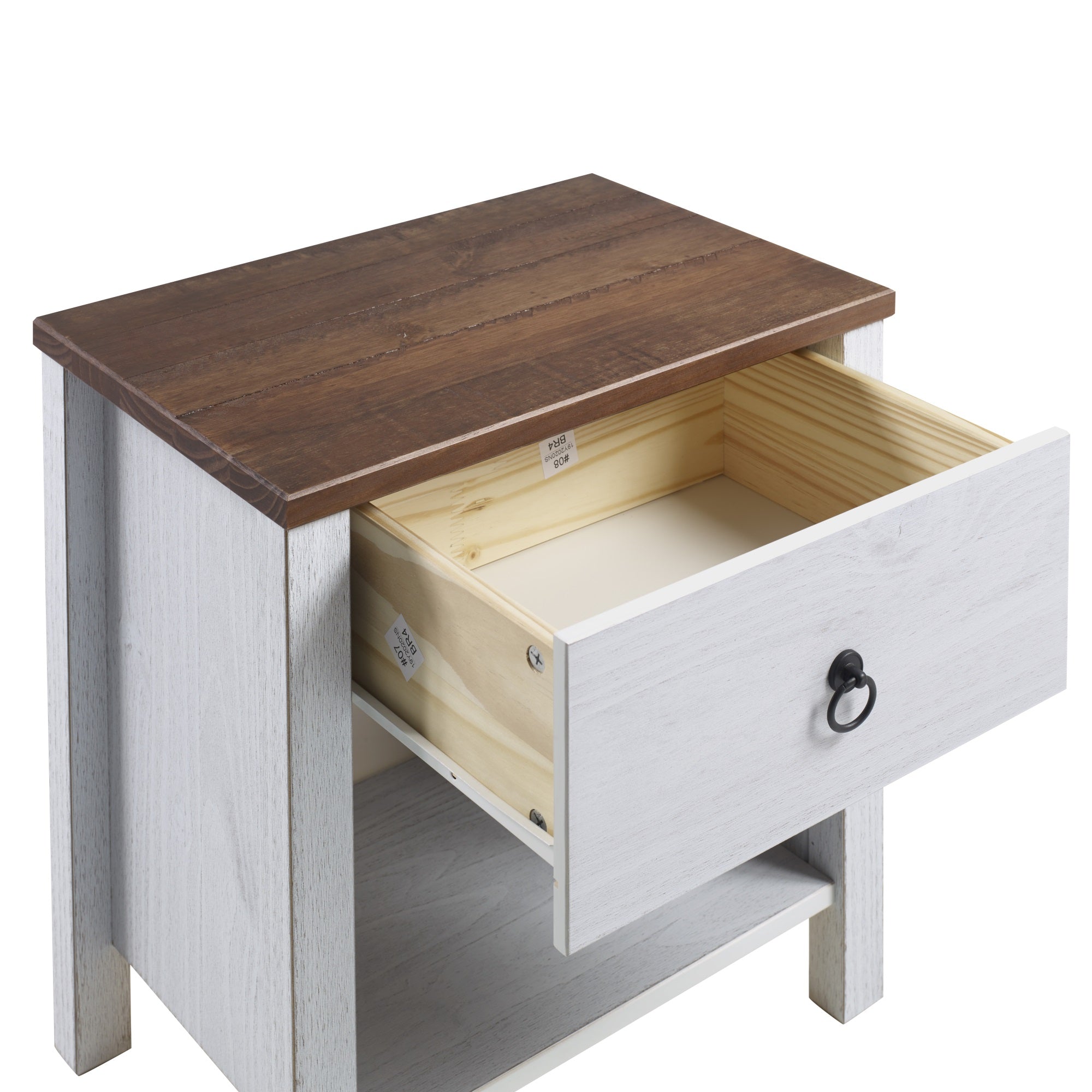 Anson Single Drawer Nightstand, Rustic White and Brown