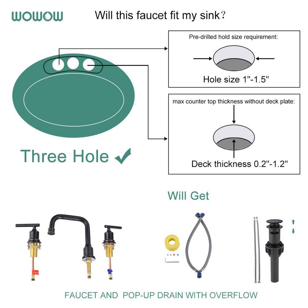 WOWOW 8 in Widespread Double Handle Bathroom Faucet with Drain Kit in Oil Rubbed Bronze