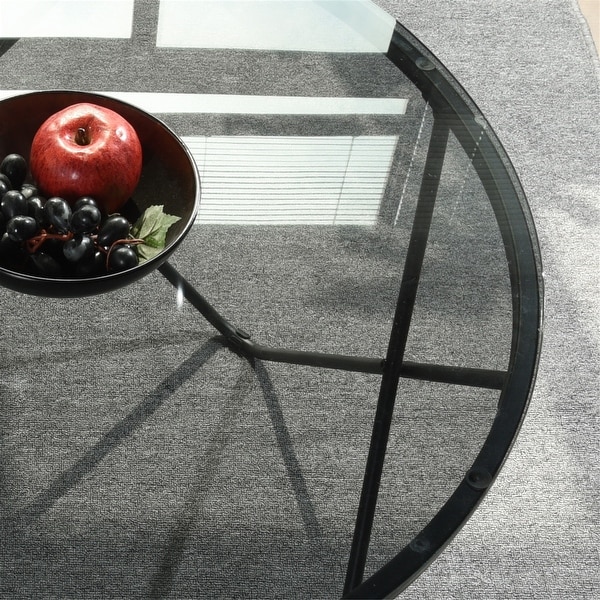 Round Coffee Table with Black Glass and Metal Frame - 32