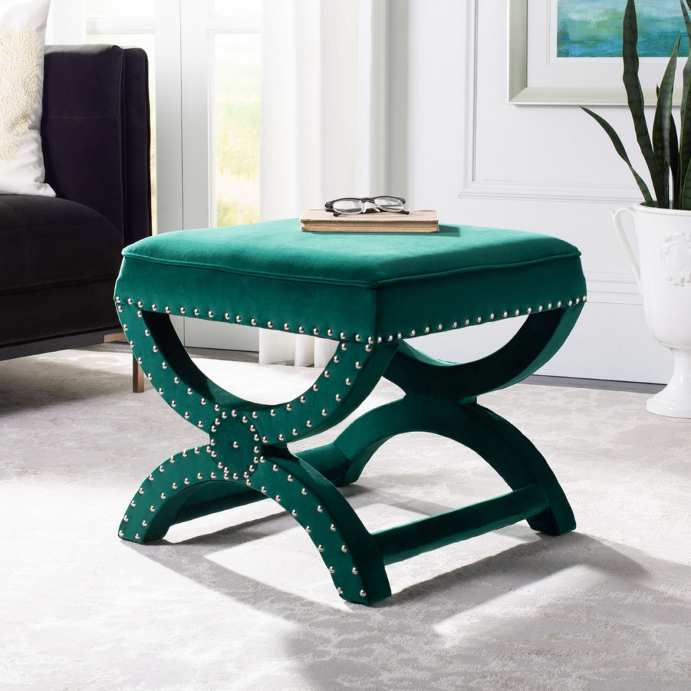 Stella Ottoman  Silver Nail Heads Emerald   Contemporary   Footstools And Ottomans   by Rustic Home Furniture Deco  Houzz