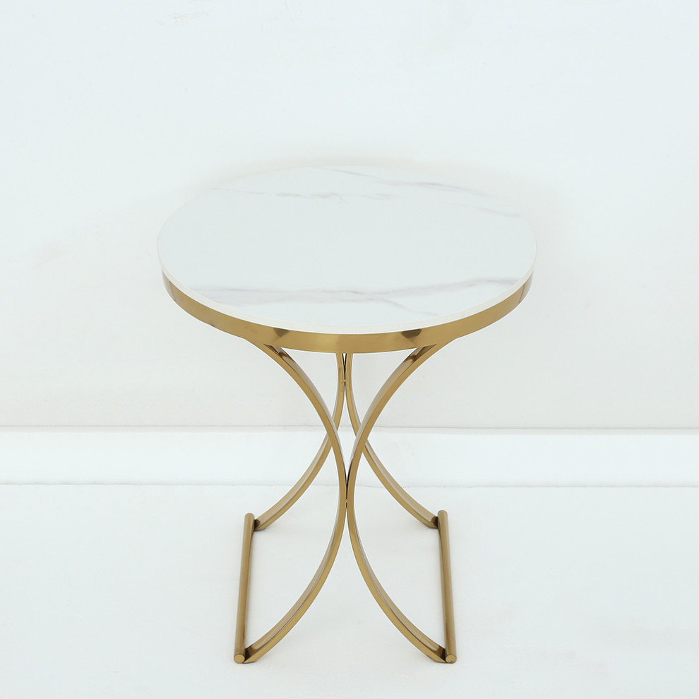 Modern Luxurious Round White Marble Stone Side Table X Base End Table   Contemporary   Side Tables And End Tables   by Homary International Limited  Houzz