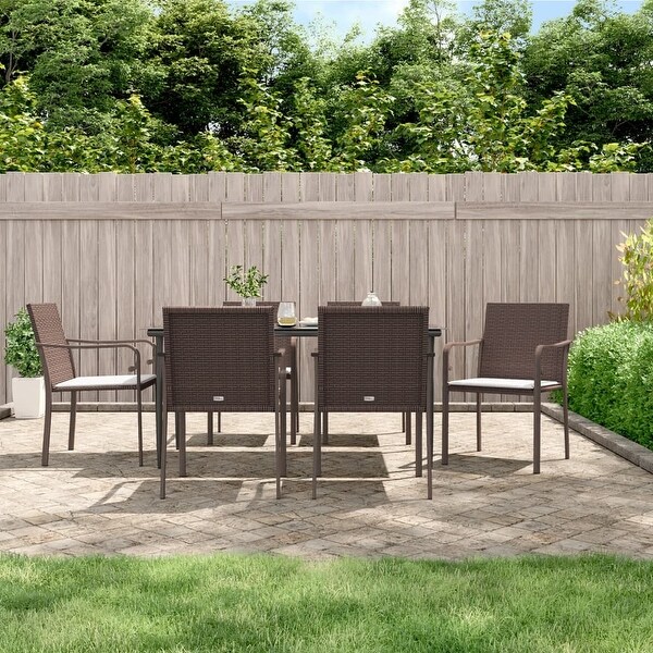 vidaXL Patio Dining Set Table and Chair with Cushions Poly Rattan and Steel